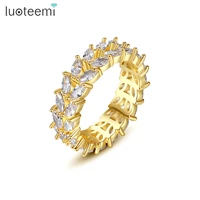 luoteemi luxury band zircon rings for women fashion two layers finger rings for women gold color leave shape anillos mujer gift