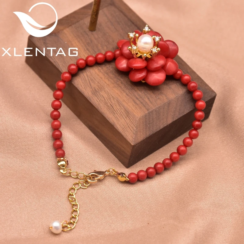 

XlenAg handmade natural coral pearl Flowers bracelet set Women Girl fashion exquisite jewelry wedding party birthday gift GB0958