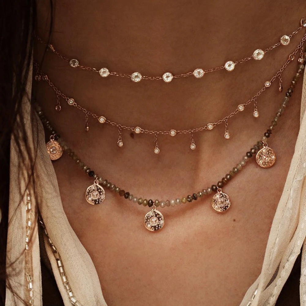 Boho винтажное модное многослойный ожерелье s для женщин Многоэлементный геометрический Хрустальный каменный кулон длинное ожерелье подарок ювелирные изделия