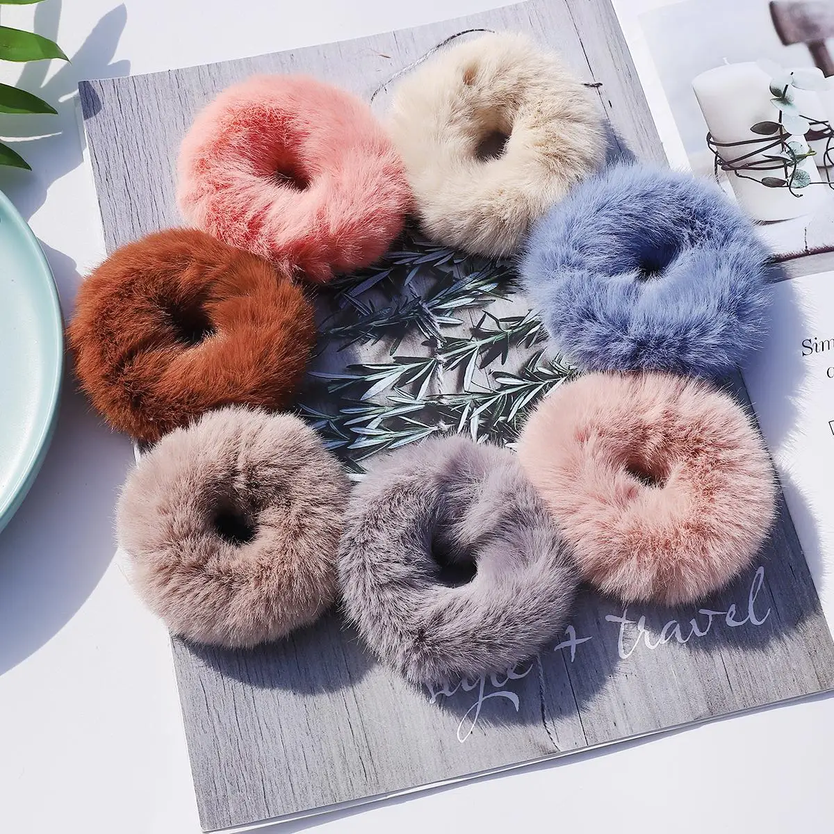 

Winter Girls Plush Scrunchie Ponytail Holder for Women Elasticity Hair Bands Loops Imitation Rabbit Fur HairTie Hair Accessories