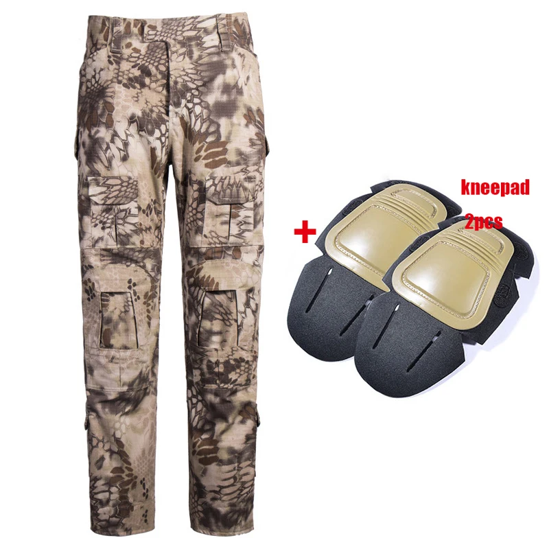 and knee pads Военные Брюки карго мужские тактические армейские спецназ камуфляжные брюки боевые Пейнтбольные камуфляжные брюки Униформа рабочие брюки наколенники - Цвет: and knee pads