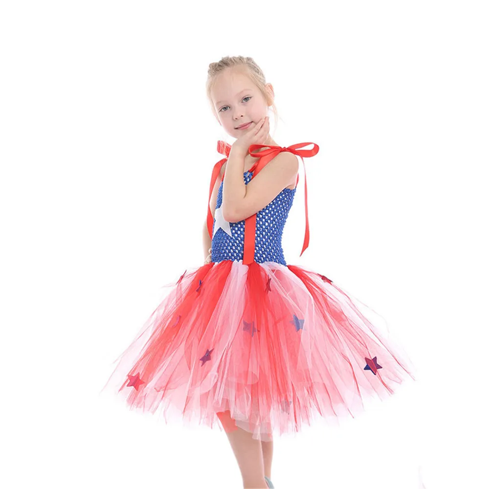 Девушка Капитан Америка Хэллоуин костюм фантазии платье супер дети партии