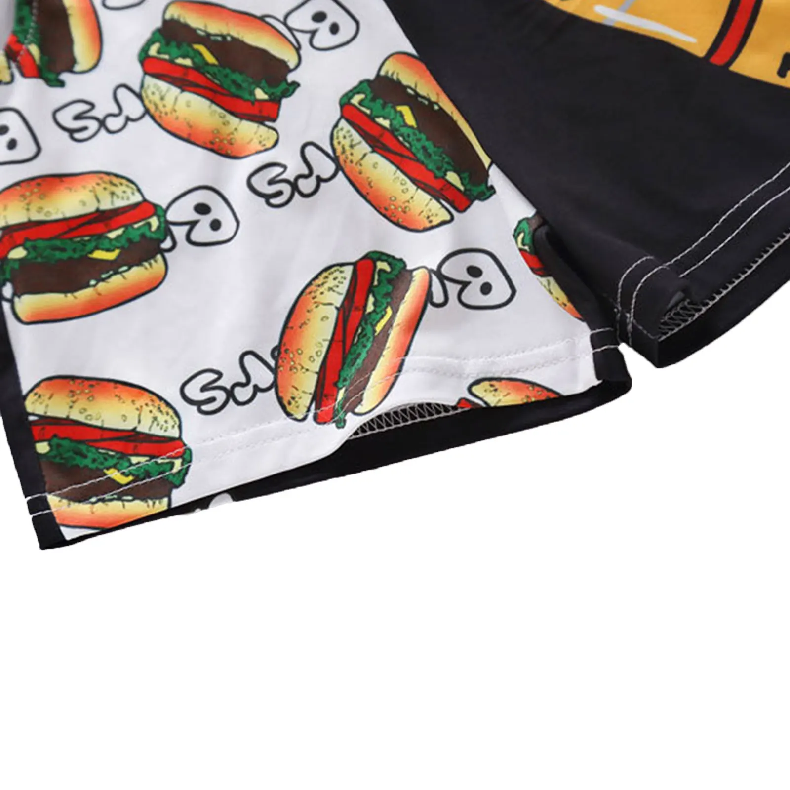 

2021 New Summer 2-7Y Baby Boy Cartoon 2Pcs Set French Fries/Hamburger YUMMY Letter Print Short Sleeve T-shirt+Pocket Shorts
