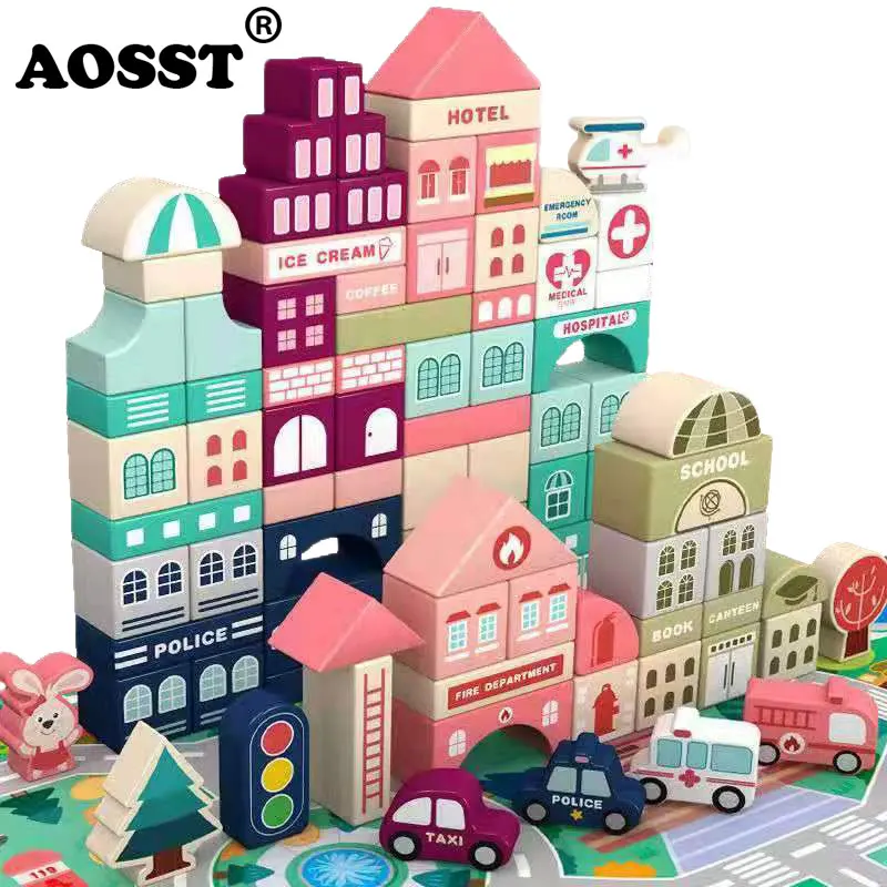 Детские игрушки строительные блоки деревянные детские творческие Разноцветные