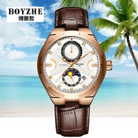 boyzhe moon phase watch men mechanical wristwatches automatic calendar military amry watches mens sports leather reloj hombre