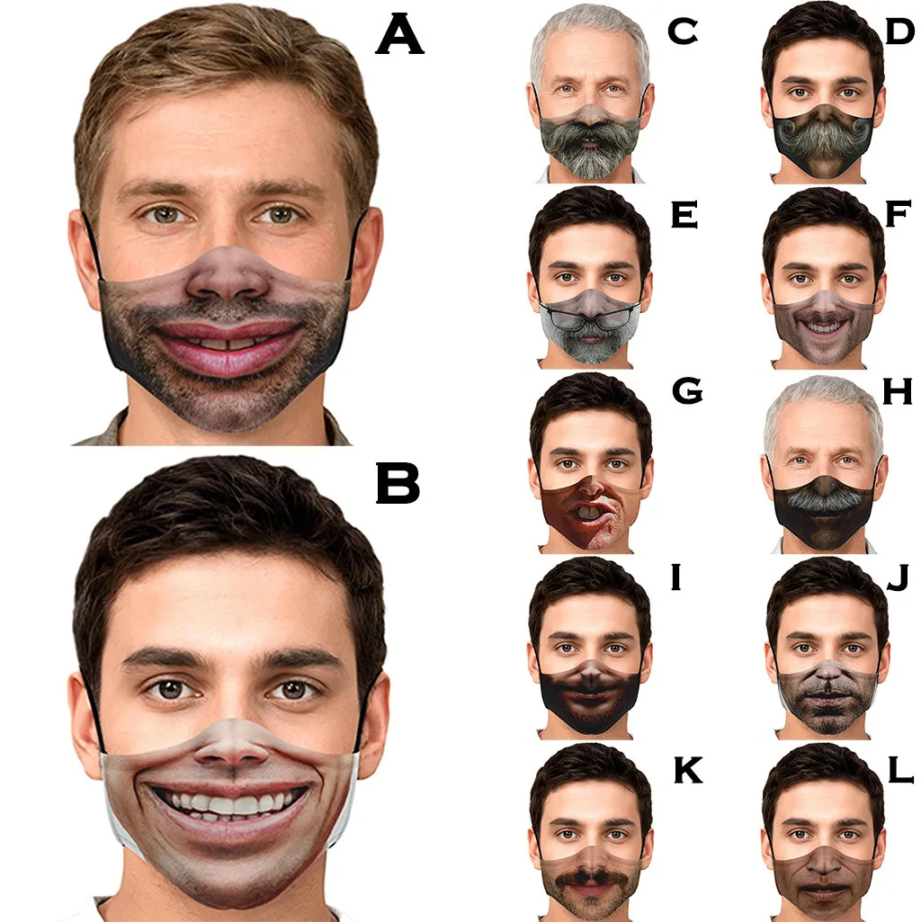 

3PC Funny Print Cotton Breathable Mouth Mask Adult Reusable Washable Halloween cosplay Face Mask Windproof Mascarilla masque A50