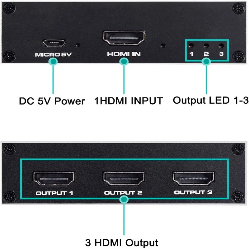 HDMI-Совместимость 1 4 сплиттер 1x3 в 3 выход поддержка 4k 60 Гц HDCP 3D 1080P Разрешение |