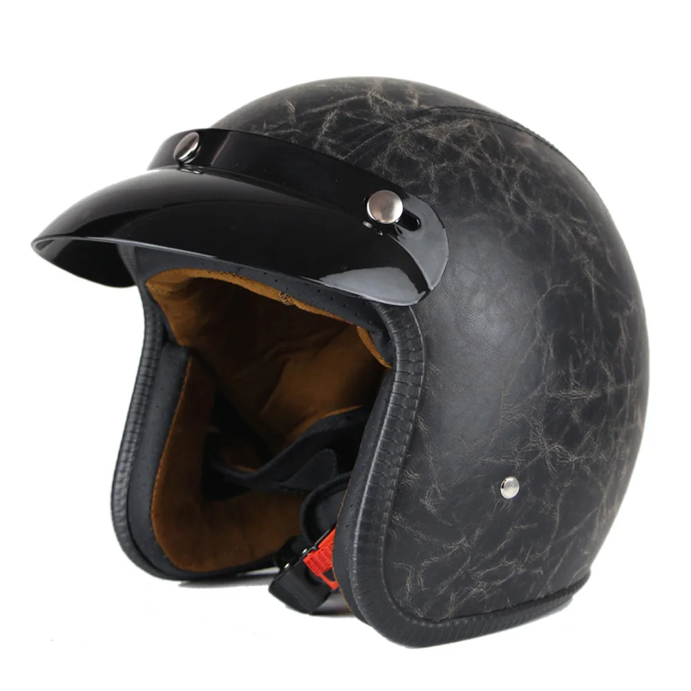 Мотоциклетный шлем Ретро Винтаж кожаные реактивные шлемы мото круизер чоппер