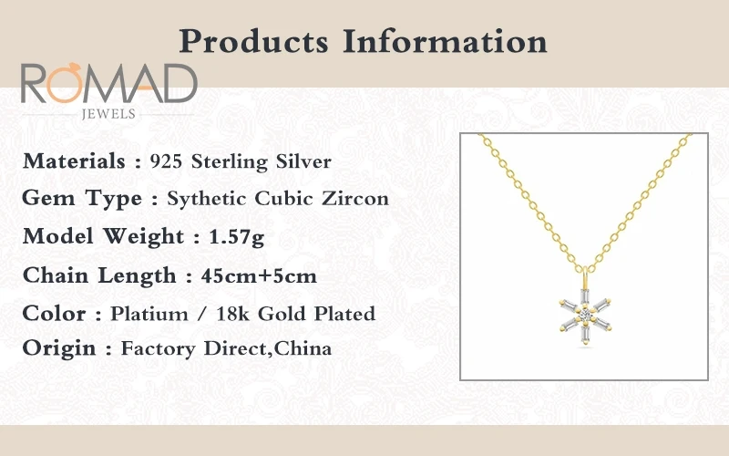 

ROMAD 925 Sterling Silver Clavicle Chain Necklace Female Diamond Snowflake Necklace Women Fashion Jewelry Bijoux Femme