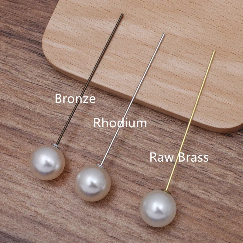 Металлическая латунная шпилька длиной 70 мм основание из родиевой антикварной