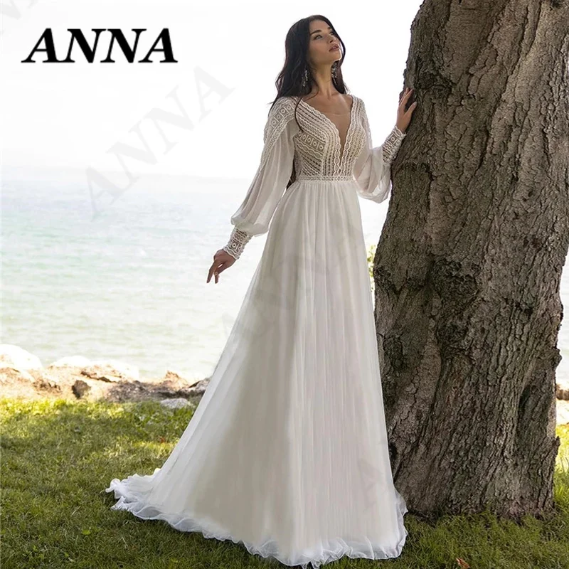 Anna Beauty Wedding Dress 2022 Luxury V-Neck Tulle Beach Party Gown Sexy Spaghetti Applique Vestido De Noiva Civil Women Skirt simple wedding dresses