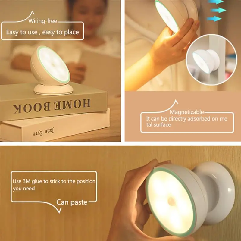 

LED Night Light 360 Degree Rotating Motion Sensor LED Round Lamp for Wardrobe Cupboard Closet Kitchen Bedroom