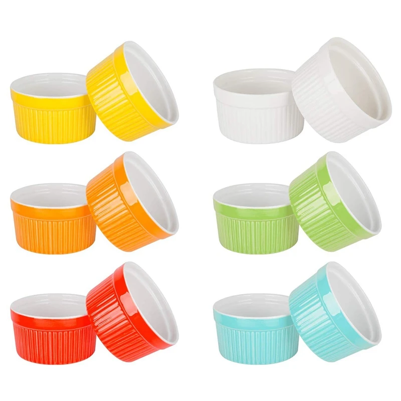 

New 12 PCS Baking Ramekins Round Porcelain Oven Safe Ramekin Dessert Souffle Baking Dish