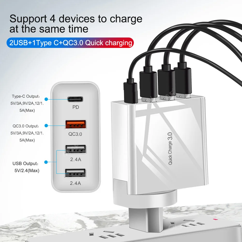 Зарядное устройство сетевое с USB-портами и поддержкой быстрой зарядки 30 Вт |