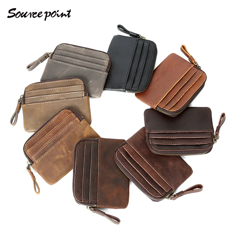 Genuine Leather Men Wallet Mini Business Short Retro Zipper Black Multifunction Purse Casual Carteras Card Package DA50QB | Багаж и сумки