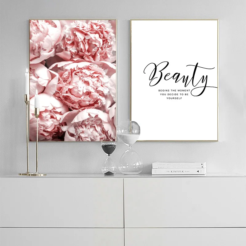 Пион цветок холст постер красивые цитаты настенный художественный принт картина