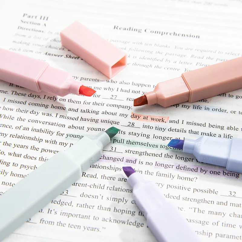 6Pcs Highlighter Set Morandi Color Permanent Marker Pen School Office Supplies Kawaii Stationery | Канцтовары для офиса и дома