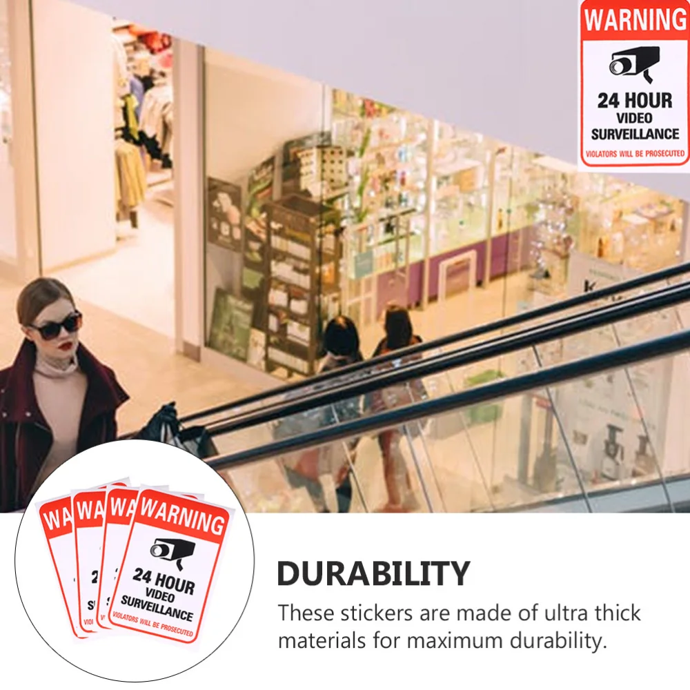 

50Pcs 24 Hour Video Surveillance Stickers Warning Signs School Warning Stickers