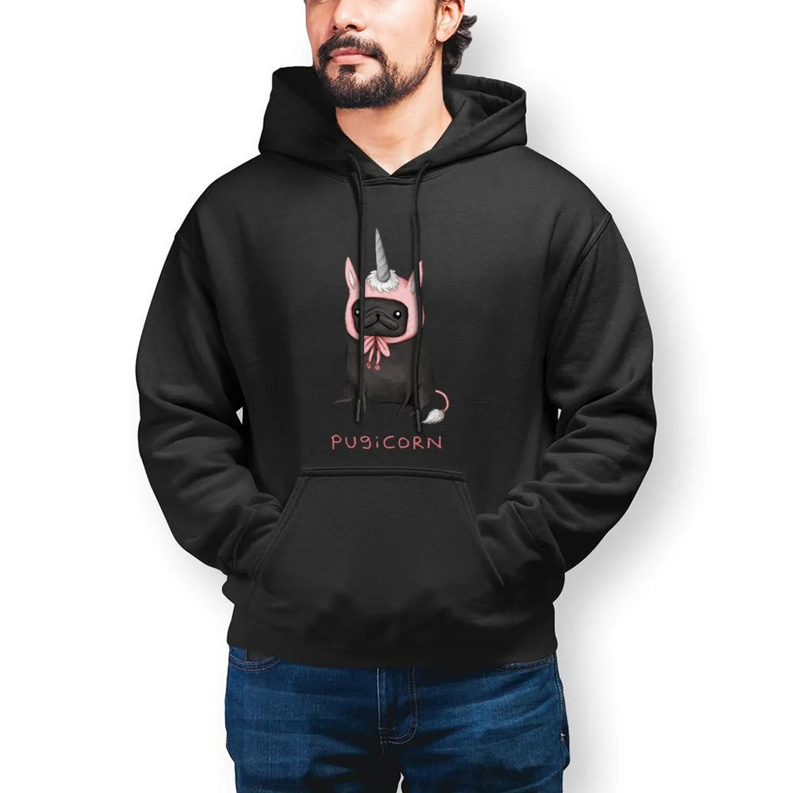 

Pug Dog Hoodie Casual Long Sleeve Cotton Hoodies Mens Warm Streetwear Pullover Hoodie XL