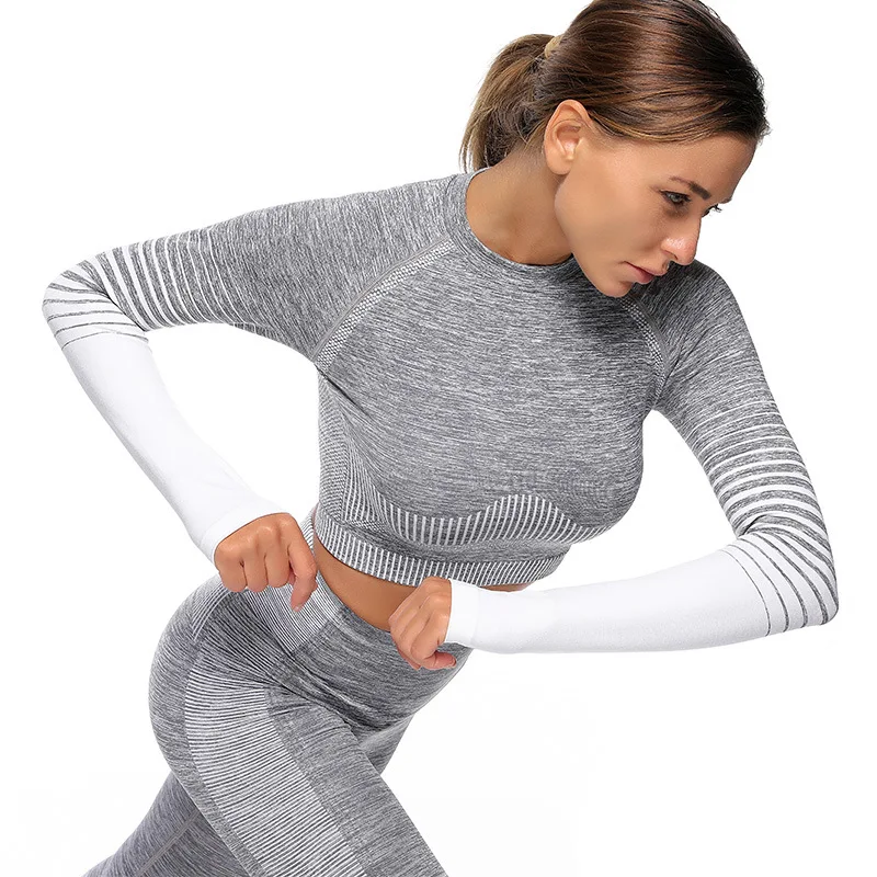 

Long Sleeve Gym Crop Top Sports Yoga Top Women Seamless T-Shirts Fitness Crop Top Sport Active Wear Workout Athletic Shirt
