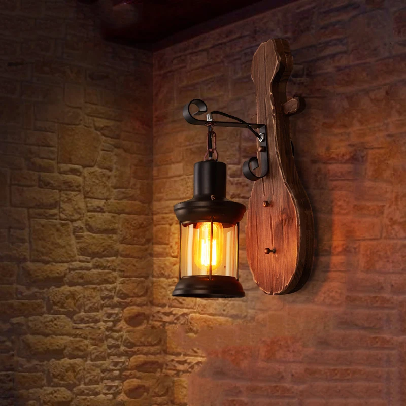 Винтажный деревянный стеклянный светодиодный настенный светильник