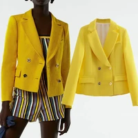 za blazer suit jacket office women suits 2021 spring new fashion simple v neck chic blue yellow youth women suit jacket blazer