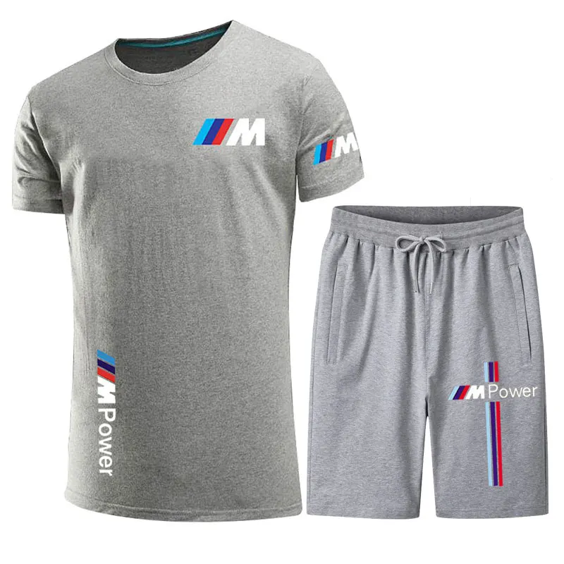 

2021 Summer Cotton Men's Funny Casual Short-Sleeved Solid Color Unisex Round Neck Hip-hop T-shirt Sports Top +Shorts 2 Piece Set