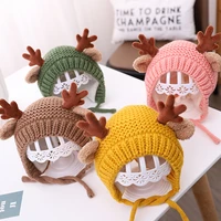 new cartoon cute deer elk antlers baby hat winter knitted beanie thick warm cap for boys girls solid color crochet christmas hat
