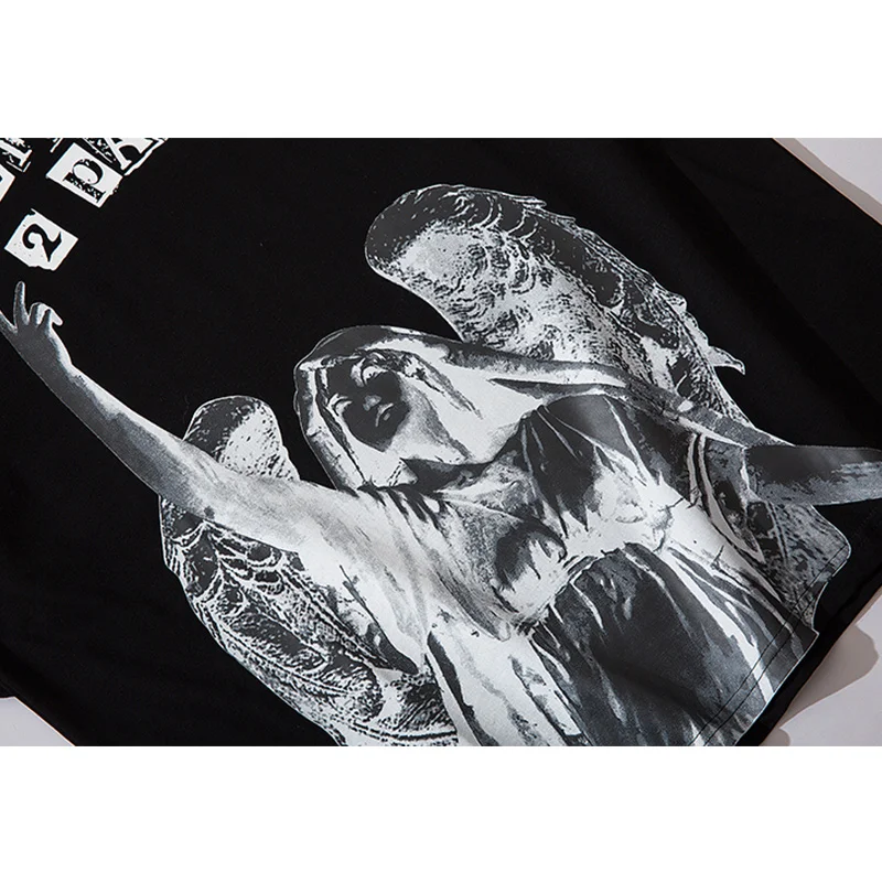 

Aolamegs Men's Tee Shirts Funny Letter Statue Print T-shirt Men Casual Loose Couple Tops High Street Hipster Hip Hop Streetwear