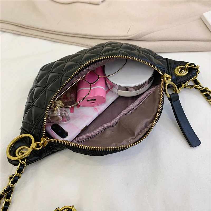 

Spring Trend Quilted Chain Chest Bags For Women Luxury Brand Wide Strap Crossbody Bags High Quality Double Zippers Slings Bags