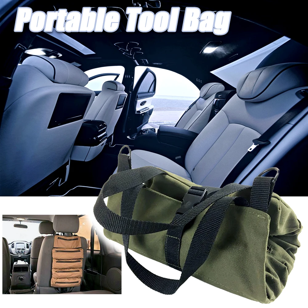 

Car Tool Roll Up Bags Waxed Canvas Storage Carrier Pouch Tools Tote Sling Holder Back Seat Organizer