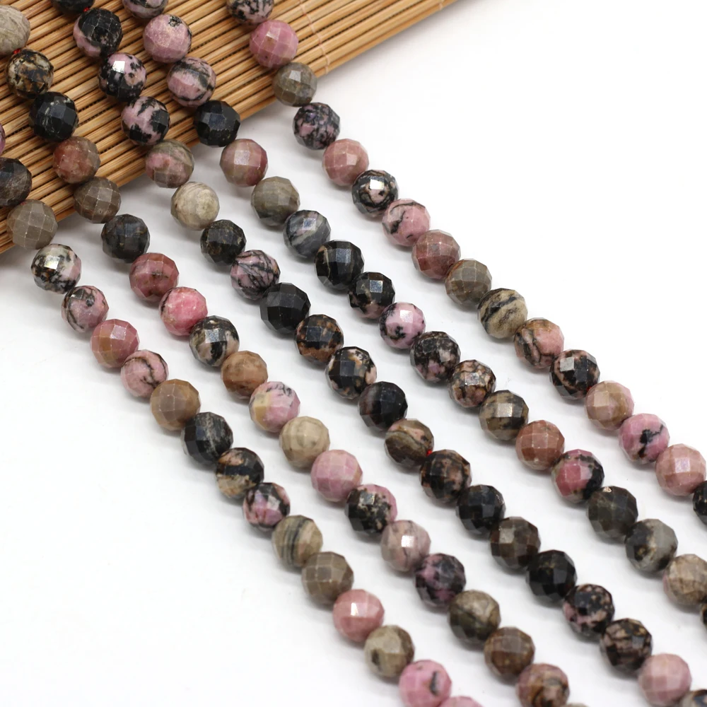 

Small Beaded Natural Stone Black Line Arborite Round Faceted Beads for Jewelry Making DIY Bracelet Necklace Accessories 8mm