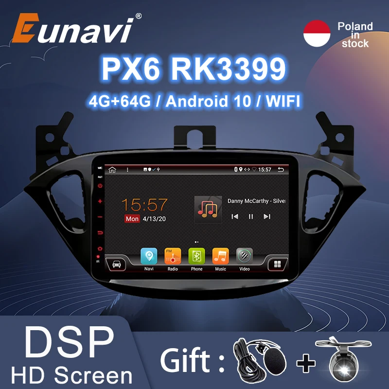 Eunavi 2 Din Car Radio Audio Multimedia stereo For Opel Corsa E 2014 2015 2016 GPS Navigation Auto Stereo 4G 64GB WIFI Android10