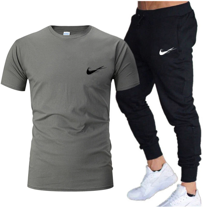 

2021 Hot Men Casual Tracksuit Summer Clothes Sportswear Two Piece Set T Shirt Brand Track Clothing Male Sweatsuit Sports Suits