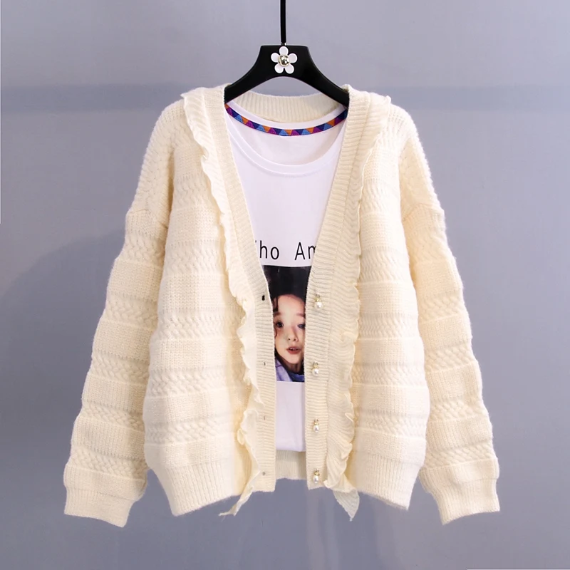 

Solid Color Sweater Coat Womans 2021 Spring Autumn New Fashion Loose Wild Simplicity Long Sleeve Knitted Cardigan Female A859