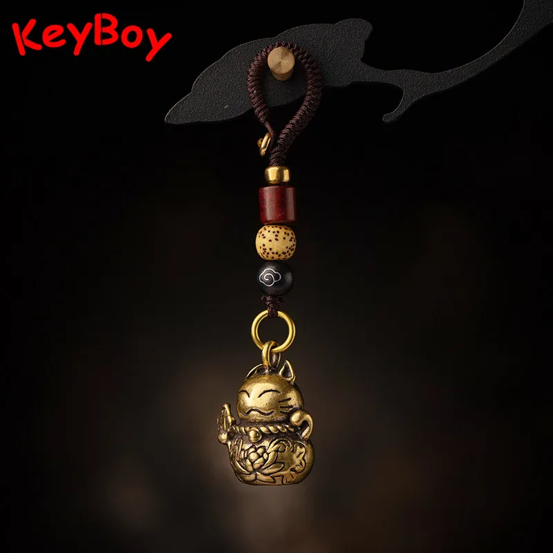 Латунные подвески для ключей Lucky Cat Chiense Feng Shui украшения ручной работы Ретро