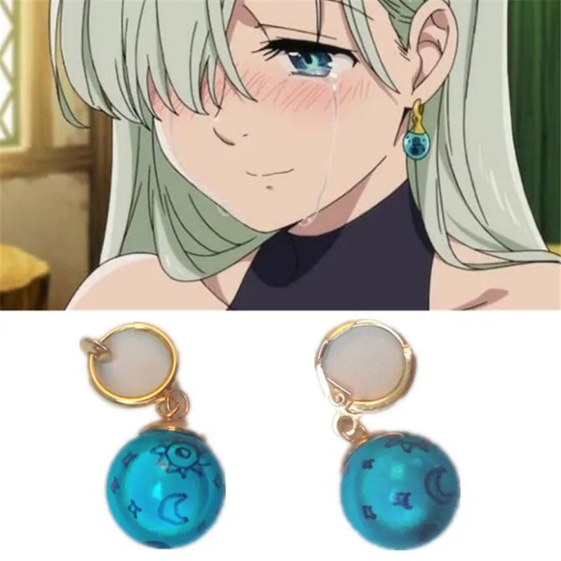 

Anime The Seven Deadly Sins Elizabeth Blue Sun Stars Moon Dangle Earrings Ear Clip Pendant Jewelry Collection Gifts Accessories