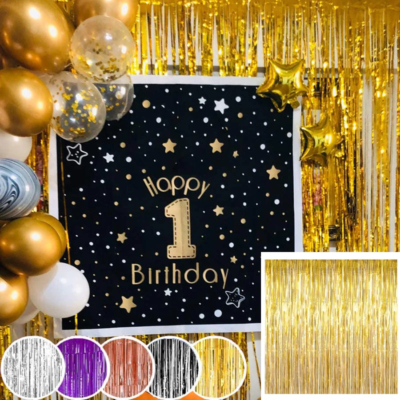 Домашний 1/2 шт. 3ftx8ft Фольга бахрома Шторы двери металлические блестки фон для