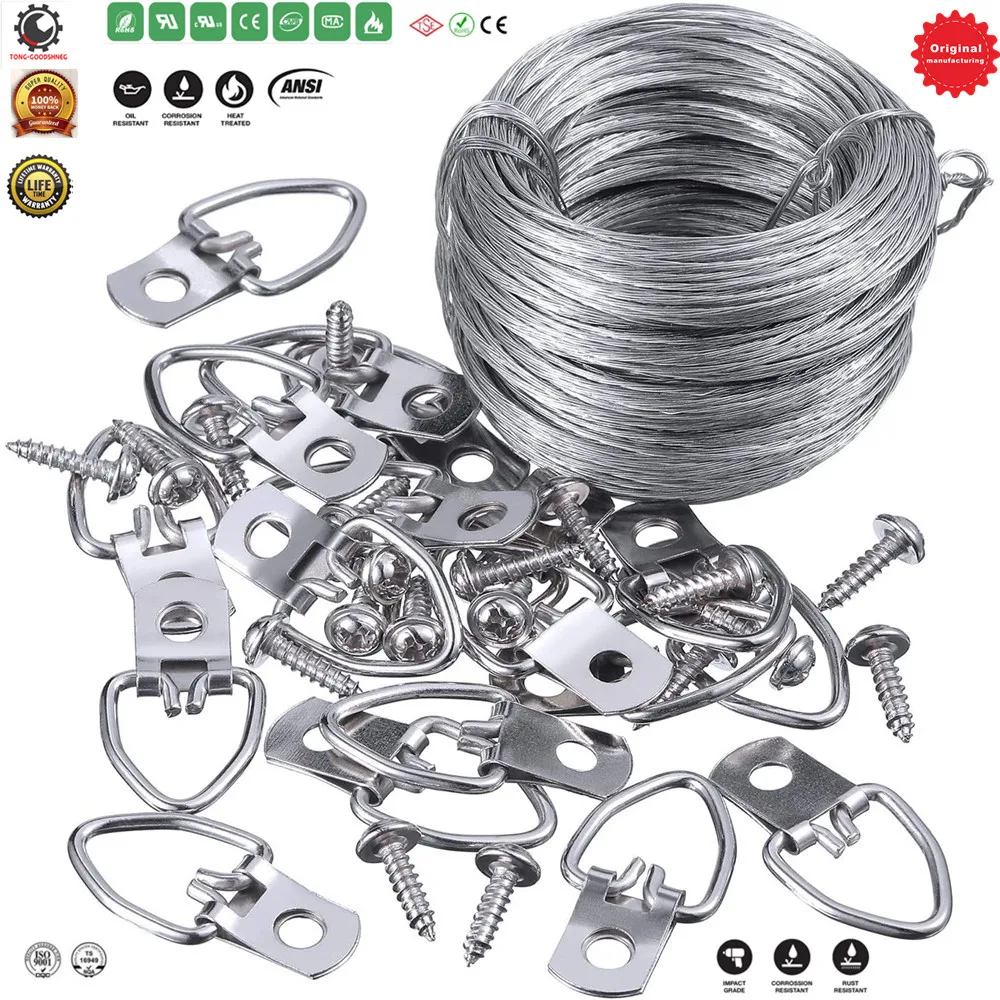 

Picture Hanging Kit,D-Ring Picture Hangers with Screws, Picture Hanging Wire, Supports up to 30 lbs, Hanging Wire Hardware