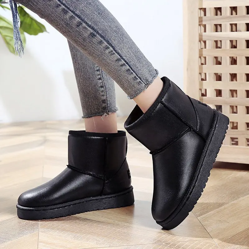 

Женские зимние водонепроницаемые ботинки на плоской подошве, теплые плюшевые ботильоны без застежки, с хлопковой подкладкой, на толстом ка...