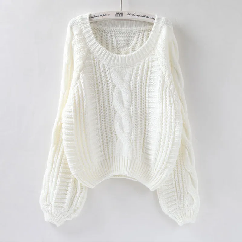 Женский трикотажный свитер с круглым вырезом теплый однотонный короткий пуловер