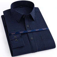 high quality autumn men plus size office shirts long sleeve cotton 8xl 10xl 12xl oversize striped shirts formal shirt blue black