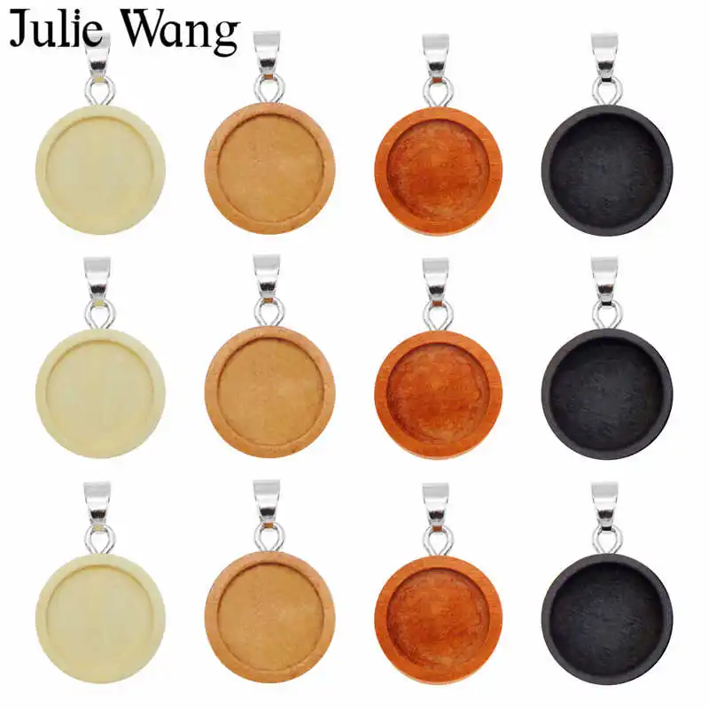 Julie Wang 4 шт. деревянная круглая основа для кабошона настройки с крючками подвески