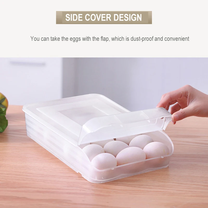 

Горячий держатель для яиц с крышкой Автоматическая прокрутка вниз Многофункциональный лоток для яиц холодильник пищевой контейнер регули...