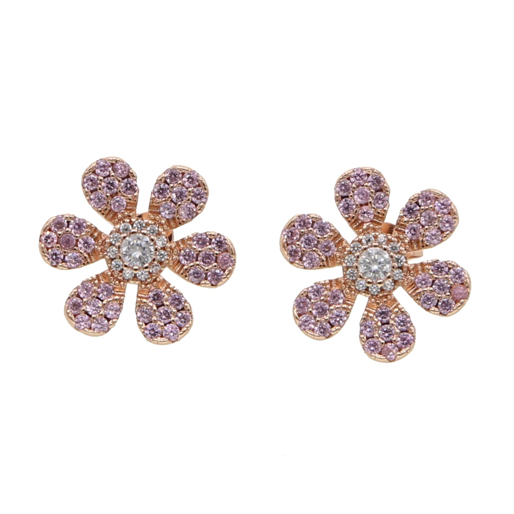 

Purple Crystal Flower Plating 14k Gold Color Stud Earrings Women Fashion Small Fresh Banquet Jewelry