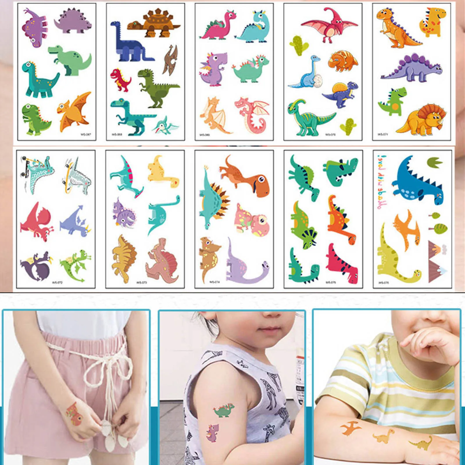 Симпатичные временные тату-наклейки в виде динозавра для детей и женщин