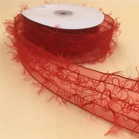 38mm 25yards red wired edge sheer ribbon with knitting yarn for festival christmas decoration new year gift wrapping