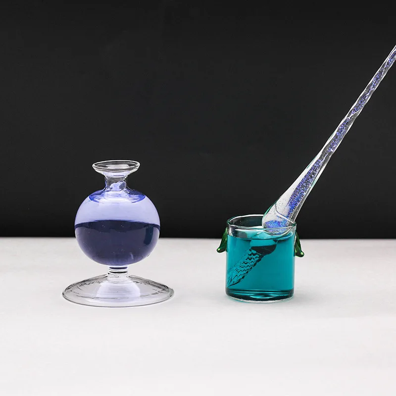 Полностью прозрачный стеклянный держатель для ручек Inkwell Dip ручной работы