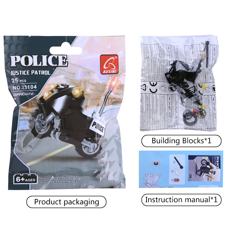 

AUSINI Police Mini Figures Building Blocks Motorcycle Model Toys for Boys Construction Bricks Designer Plastic Kids Playthings