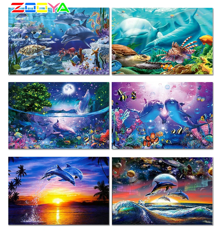 

ZOOYA Diamond Painting Dolphin Landscape Full Diamond Embroidery Pattern Rhinestones Diamond Mosaic Needlework DIY Europe RF504